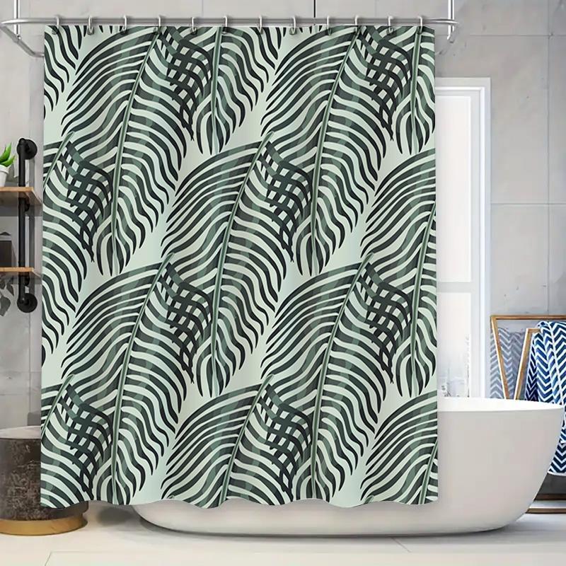 

Green Palm Leaf Shower Curtain Black White Boho Decor Bath Accessories For Bathroom Decoration W60H190(CM)-1 Pcs