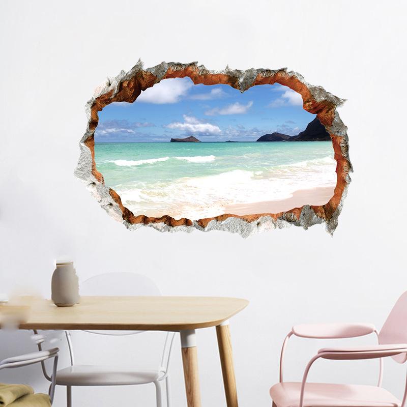 Home Waterproof 3D Holes Ocean Beach Decorative Painting Wall Decals Sticker
