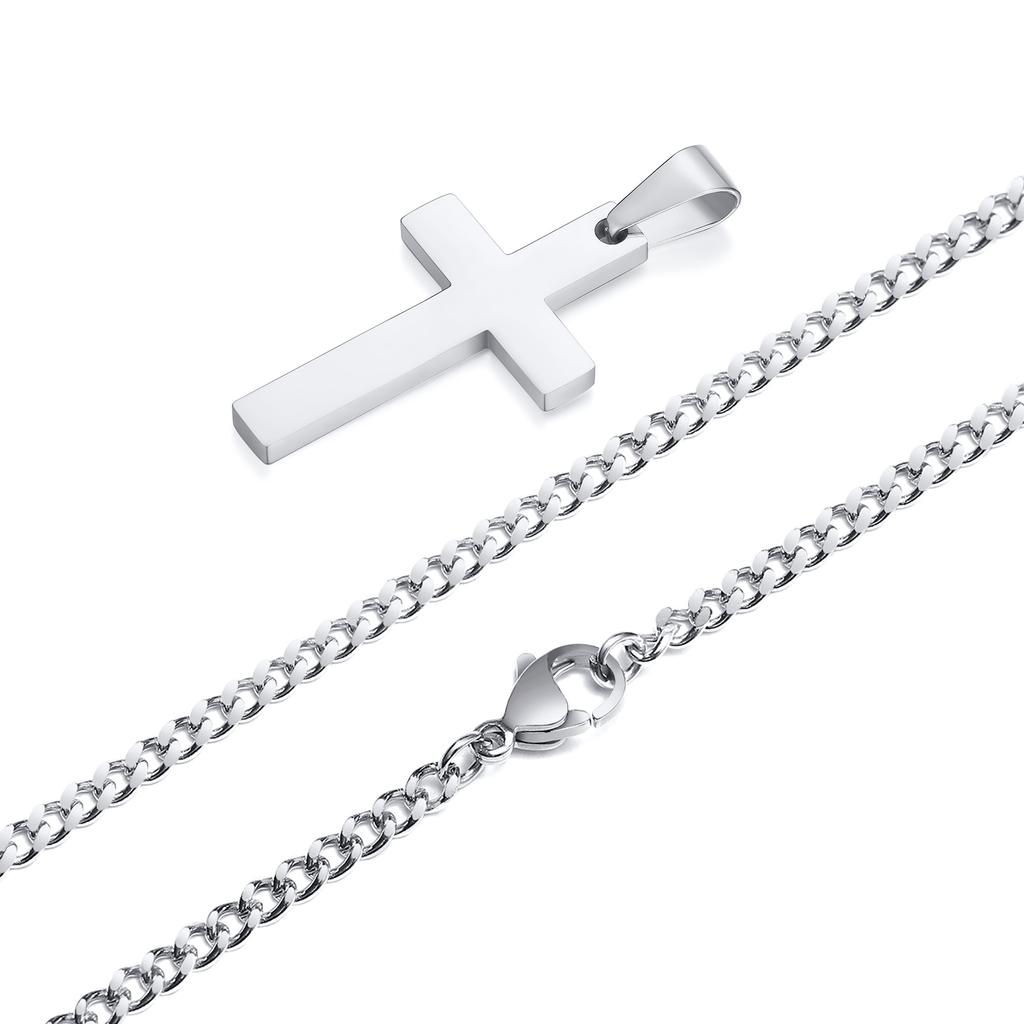 Casual Cross Pendant Necklaces for Men Boys,Waterproof Stainless Steel Pendant Necklaces,Anniversary Birthday Zircon Gifts