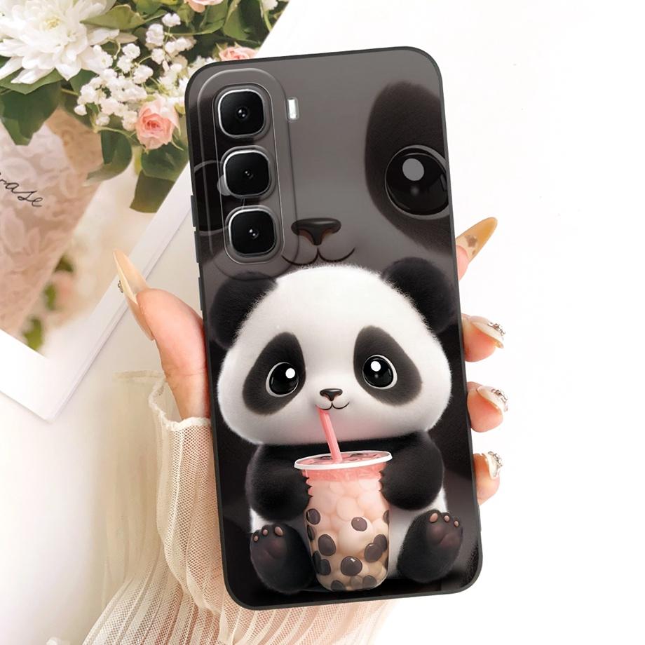 Phone Case For Infinix Hot 60 Pro 60i Black Cat Cartoon Dragon Animals Pattern Bumper For Hot 60 Pro+ Soft Liquid Silicone Cover