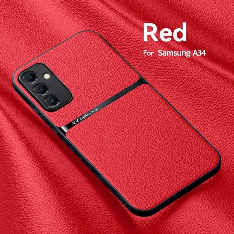For Samsung Galaxy A34 5G Case Leather Magnetic Holder Phone Case For Samsung A34 5G A 34 SM-A346B With Metal Plate Back Cover