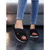 Ladies Cross Strap Corduroy House Slippers, Striped Comfy Cotton Four Seasons Indoor Slides