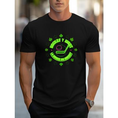 Polyester Men's Hockey Print Short Sleeve T-Shirt Moisture Wicking Comfortable Gym Workout Top