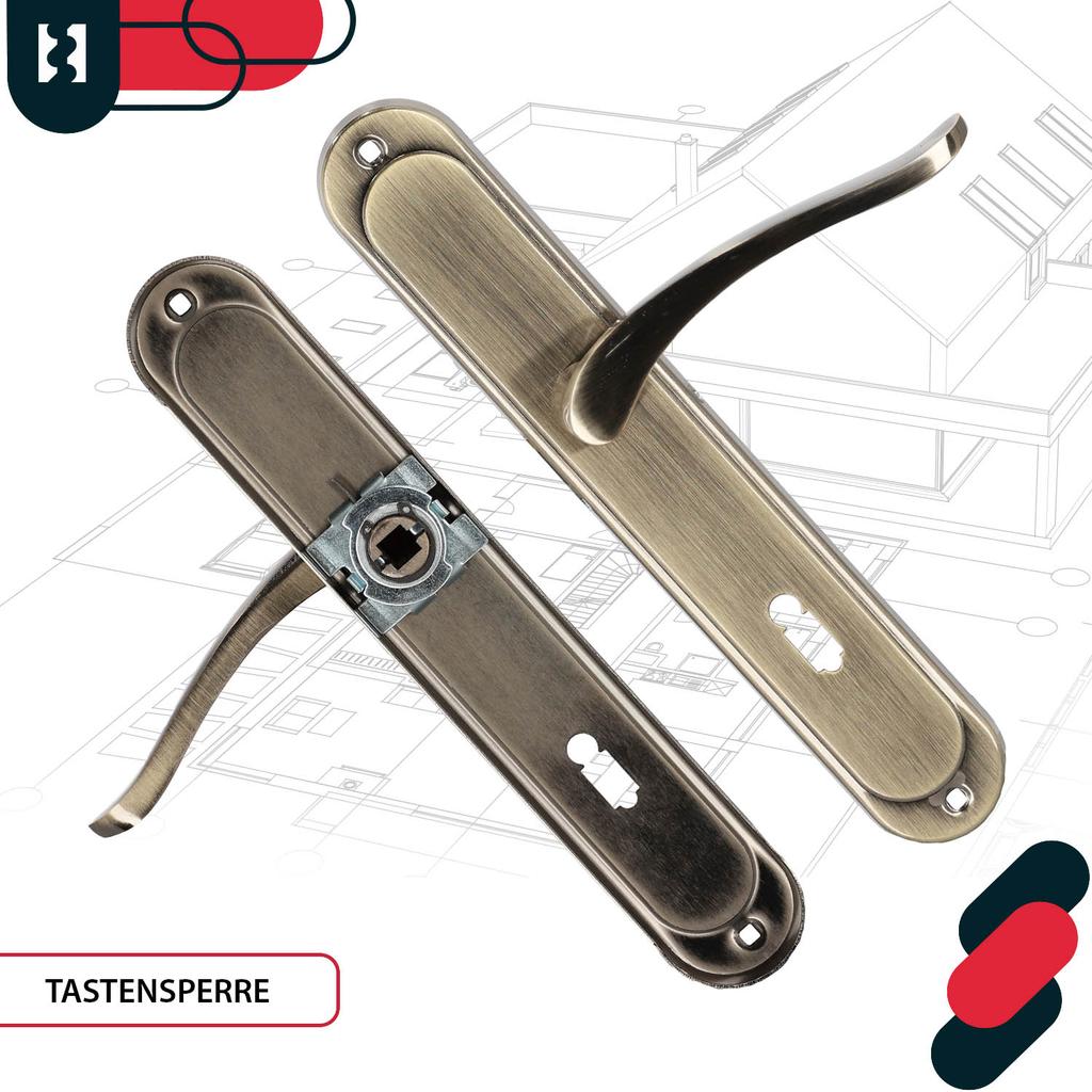 Door Handle Long Key Plate Classic Patina 72 MM