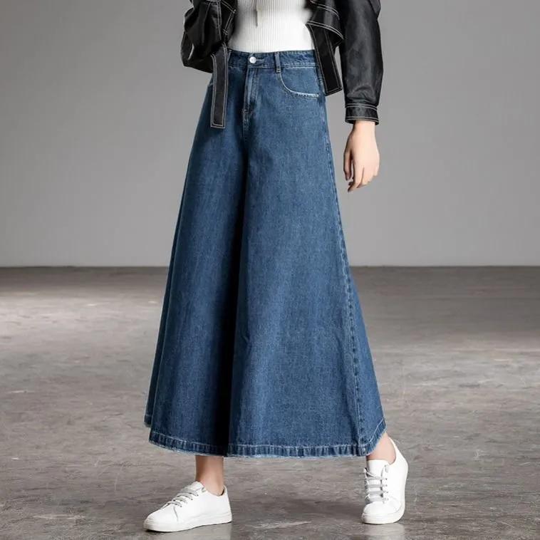 Pantalones Vaqueros de Mujer para Primavera/Otoño de Tiro Alto Adelgazantes Sueltos de Pierna Ancha Elegantes y Elegantes Pantalones Largos sin Estirar
