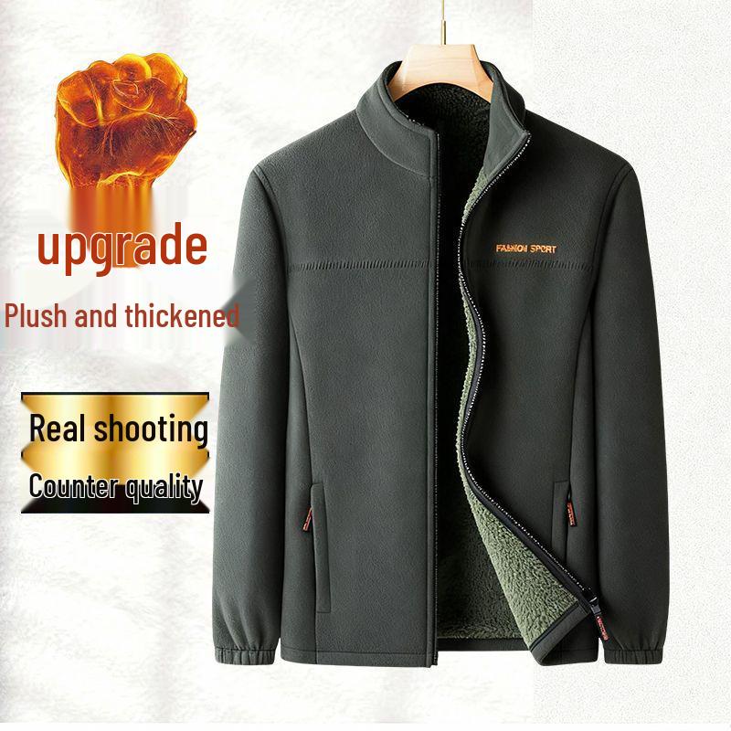 Men's Extra Thick Polar Fleece Jacket – Stand Collar Casual Winter Coat