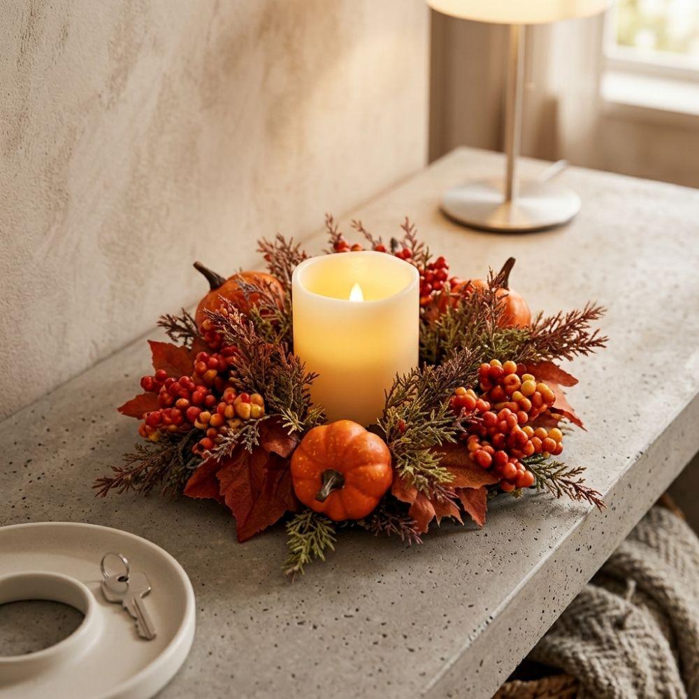 Fade Resistant Autumn Pumpkin Candle Holder Long Lasting Fall Harvest Wreath Door Decor