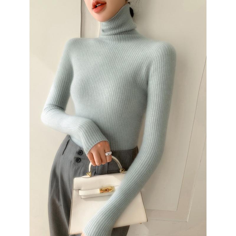 Women's Slim-Fit High-Neck Cashmere Sweater, Solid Color Knit for Layering, 2025 Autumn/Winter Arrival, Flattering Tight-Fit Design.