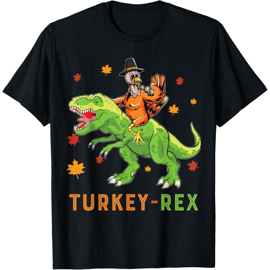 Funny Turkey rex thanksgiving tee for kids dinosaur fall T-Shirt S