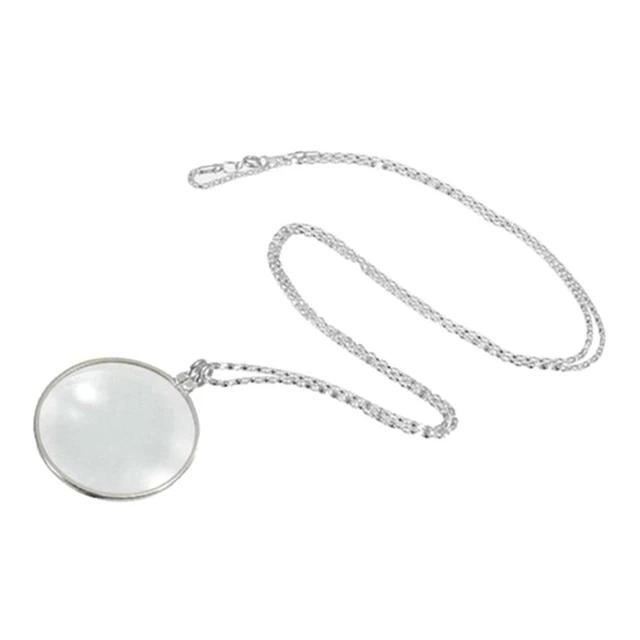 

5X Magnifying Glass Reading Glasses Pendant Jewelry Optical Magnifier with Chain Necklace Neckglasses Portable Monocle Gift срібний