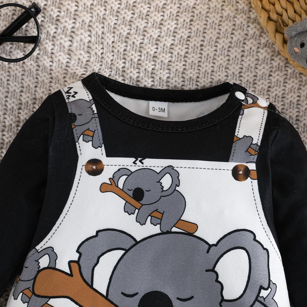 Frühling und Herbst Neu Tier Langarm Bedruckter Jumpsuit Cartoon Schwarz und Weiß Mode Anzug