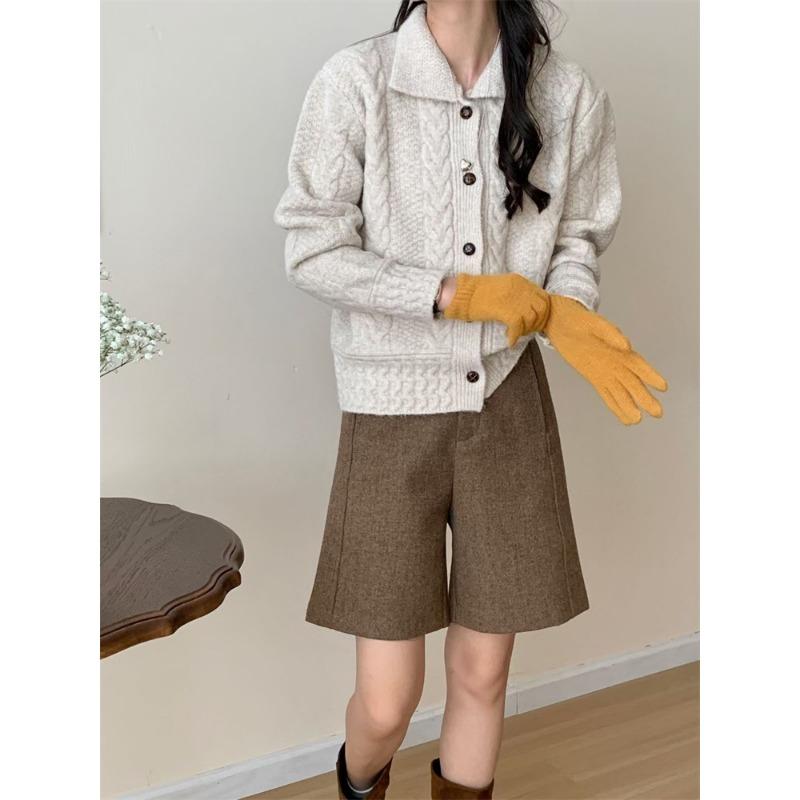 

Autumn and winter new gentle wind twist knitted cardigan women s retro soft waxy lapel loose lazy sweater jacket one size fits all