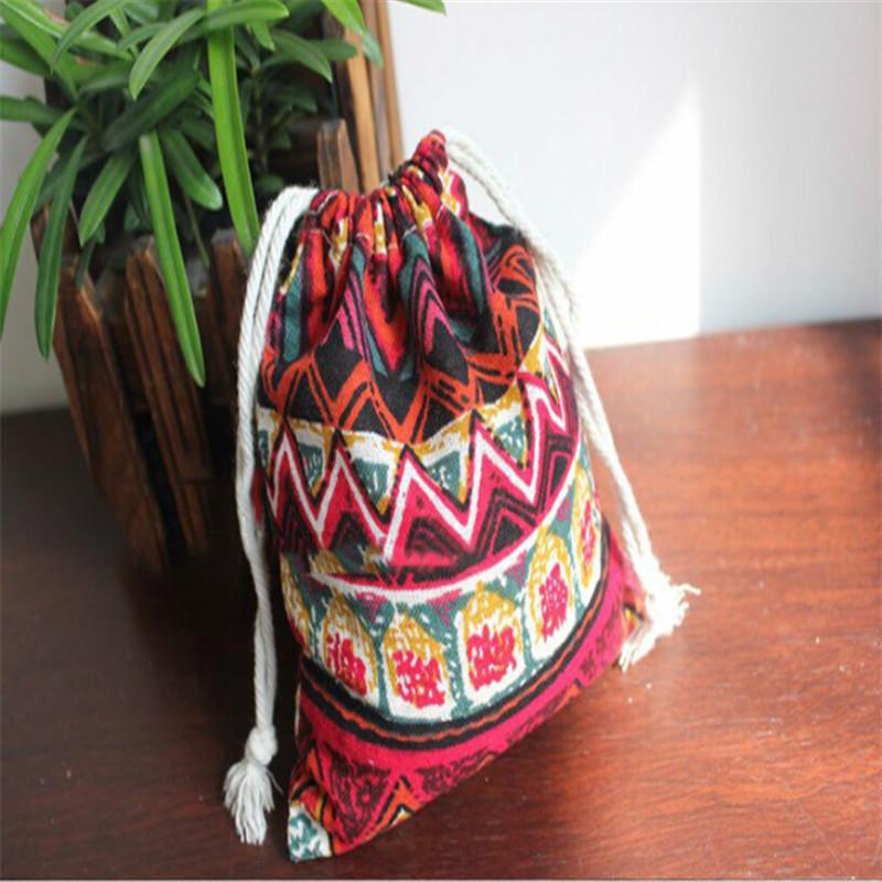 14x16cm Small Cotton Linen Strawberry Drawstring Bag Pocket Xmas Party Gift Packaging