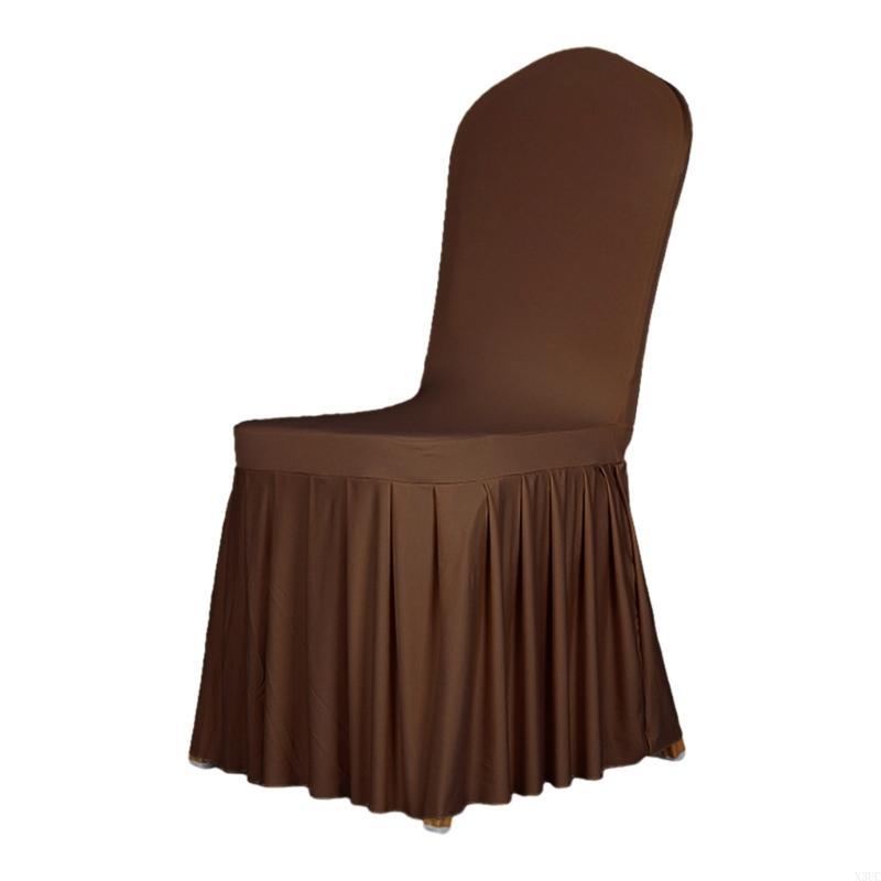 

Wedding Chair Cover for Dining Room Universal Stretch Chair Cover with Skirt Removable Chair Slipcover for Kitchen Hotel X3UC кавовий