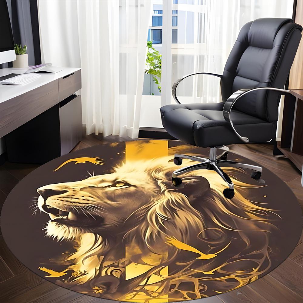 1pc Lion Majesty Office Round Area Rug, Indoor Mat Suitable ForOffice, Under Office Chairs Bedroom Living Room Home Decor, Room Deco,  n37