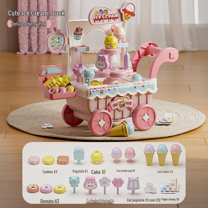 Kids' Ice Cream Cart Pretend Play Set - Toy Kitchen for Ages 3-6, Perfect Children's Day Gift