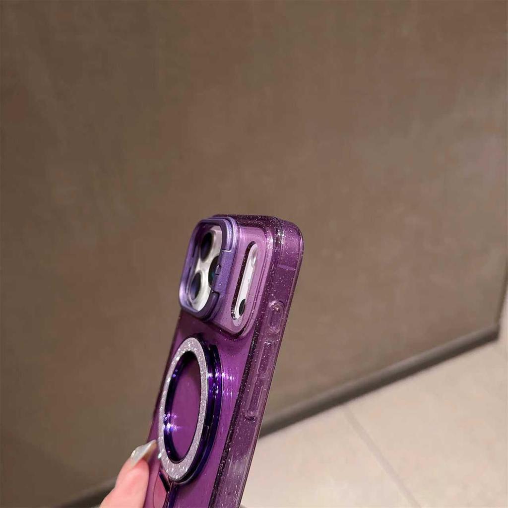 Compatible with Apple iPhone 17 Pro Max, Glitter Electroplated Stand Anti-Drop Phone Case, Bright Shadow Design.