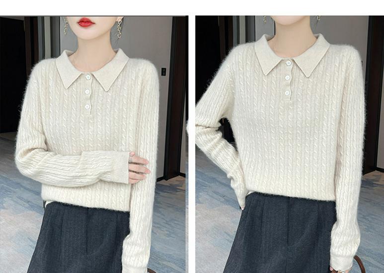 Women's 100% Pure Wool Thick Cable Knit Sweater - Autumn/Winter Loose Fit Fashion Base Layer