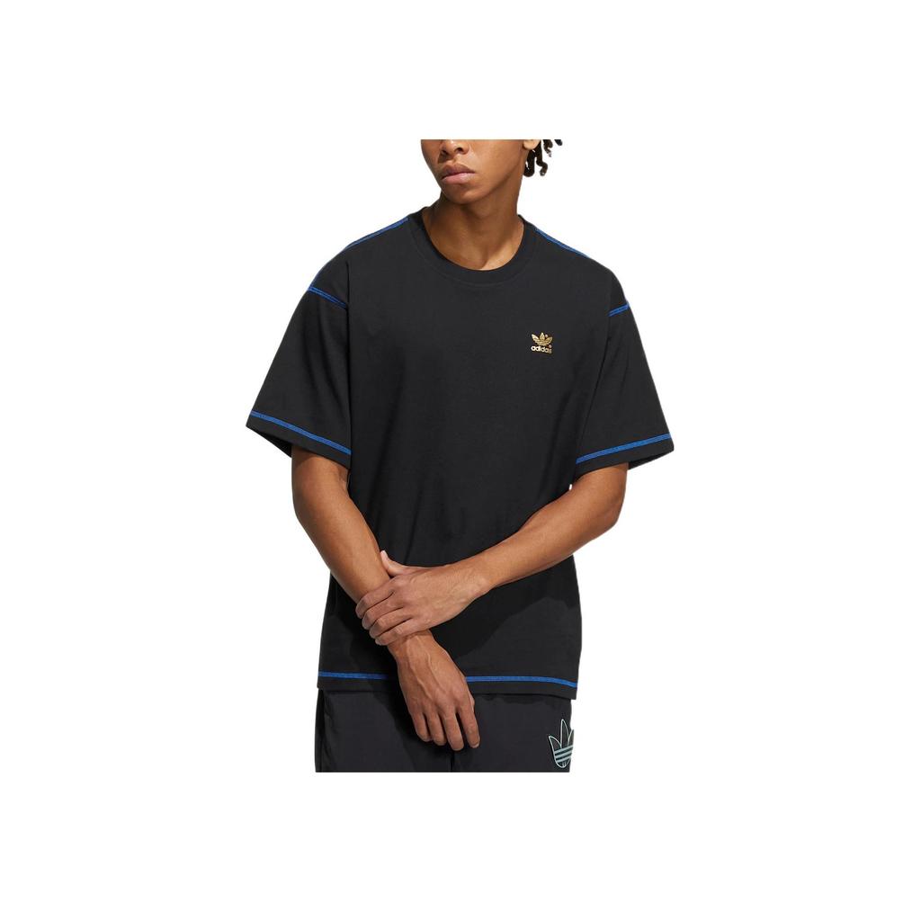 Adidas Originals Trefoil 50th Anniversary T-Shirt with Small Logo and Stripe Detail Unisex Tops Black HY4685