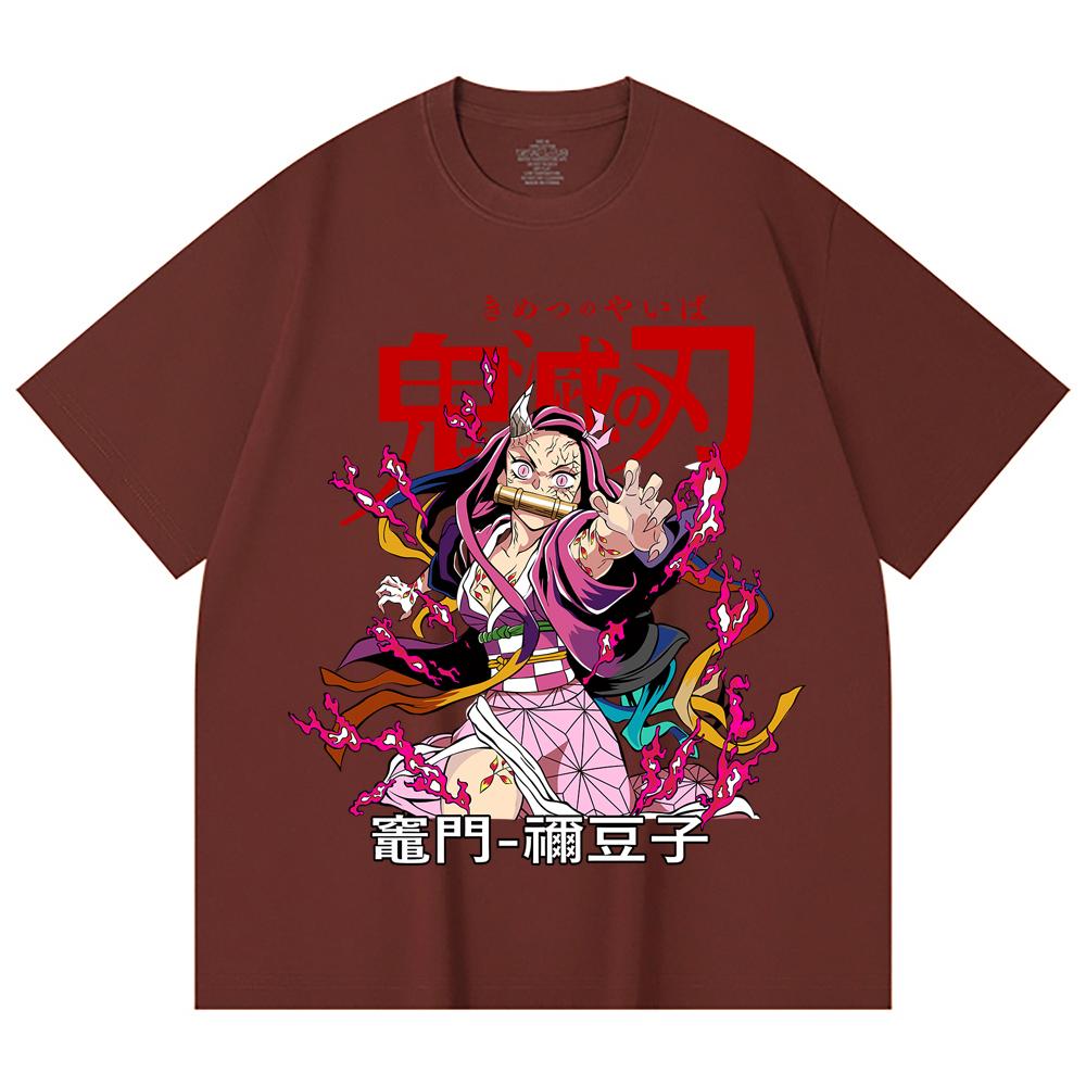 230 g/m² 100% Baumwolle Demon Slayer V72 Nezuko Aufdruck Unisex Schweres Baumwoll-T-Shirt