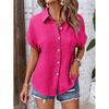 European American Women's Cotton Shirt - 2026 Summer Collection: Solid Color Casual Button-Up