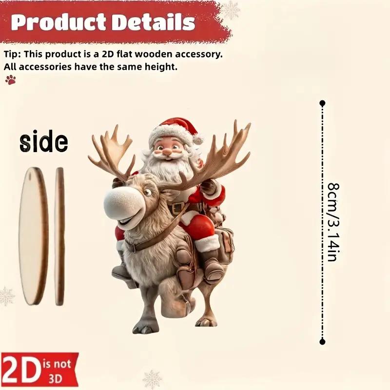 8Pcs Christmas Wooden Bicycle Santa Claus 2D Flat Wooden Pendant Christmas Tree Decoration Perfect Holiday Gift Decor