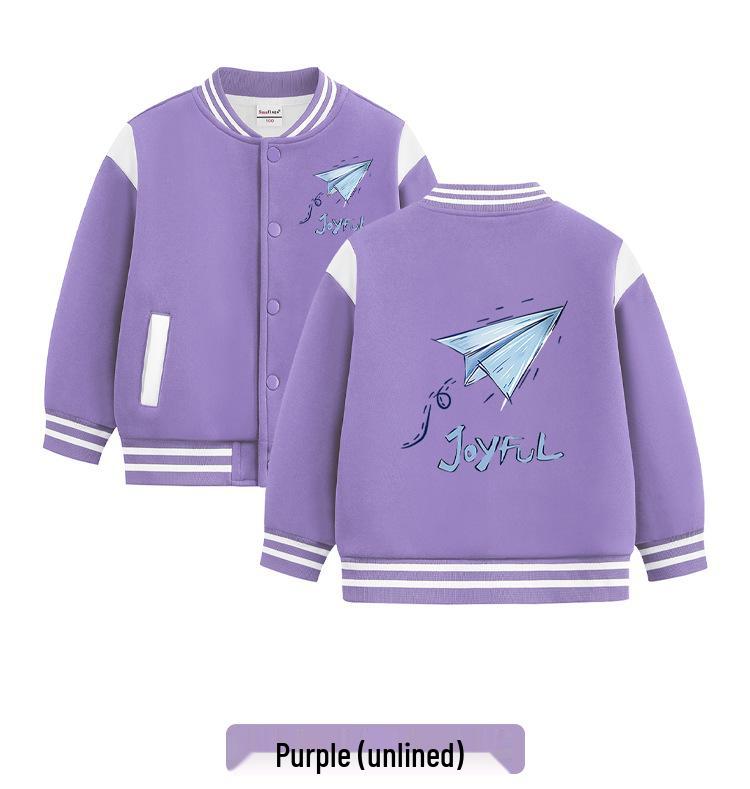 Kids' Autumn/Winter Baseball Jacket - Boys' & Girls' Medium/Large Plus Velvet Spring/Fall/Winter Outerwear