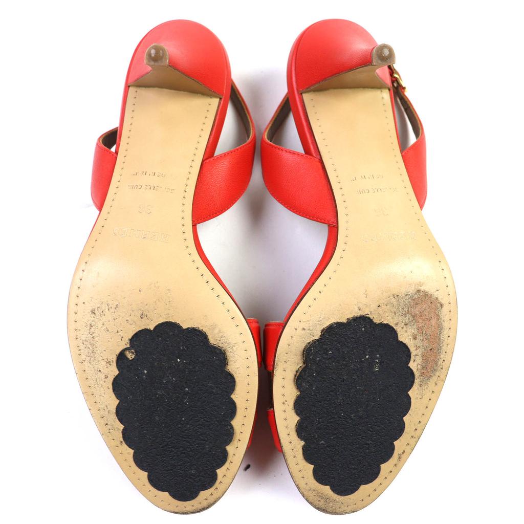 Hermes Sandals Night H Logo Slingback Leather Red Leather Women 36 Used