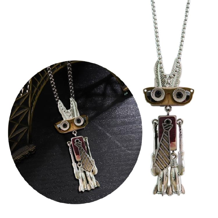 DIY Wooden Robot Pendant Necklace Unisex Clavicle Chain Punk Chokers for Women