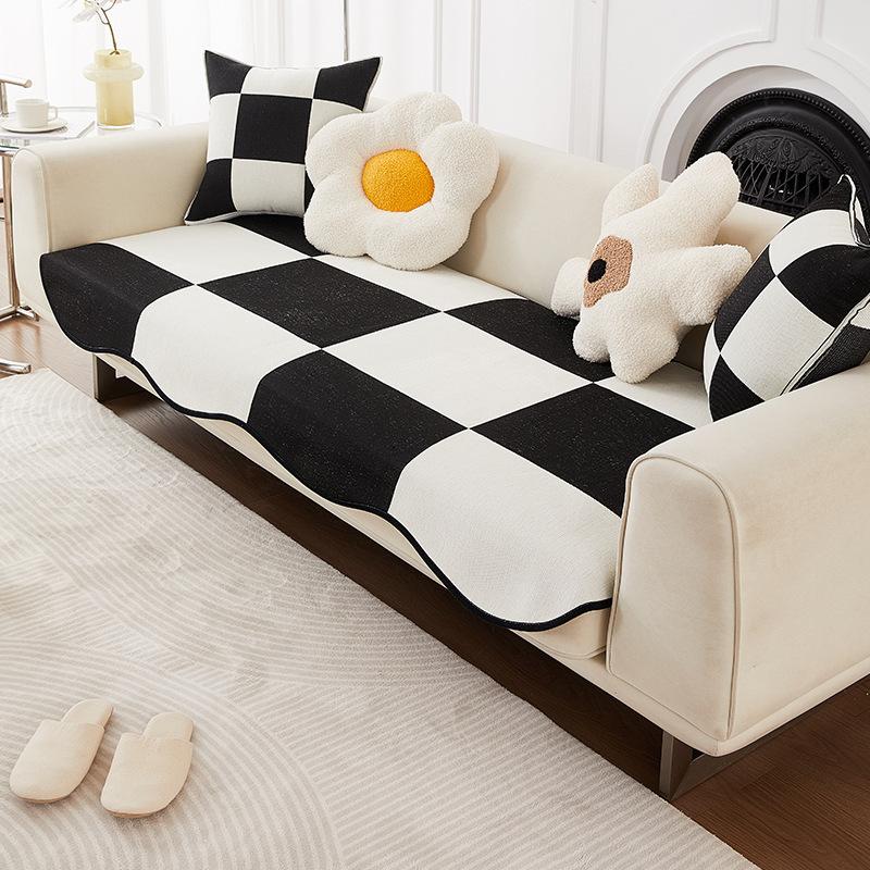 Polštář na pohovku Čtyři roční období Univerzální Tvarovaný nepravidelný Proti poškrábání Sedací polštáře do obývacího pokoje Černobílá kostka Protiskluzový potah na pohovku Ručník