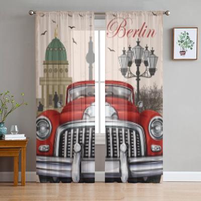 Berlin Retro Poster Tulle Sheer Curtains for Living Room Decoration Curtain for the Room Bedroom Kitchen Voile Organza Curtains