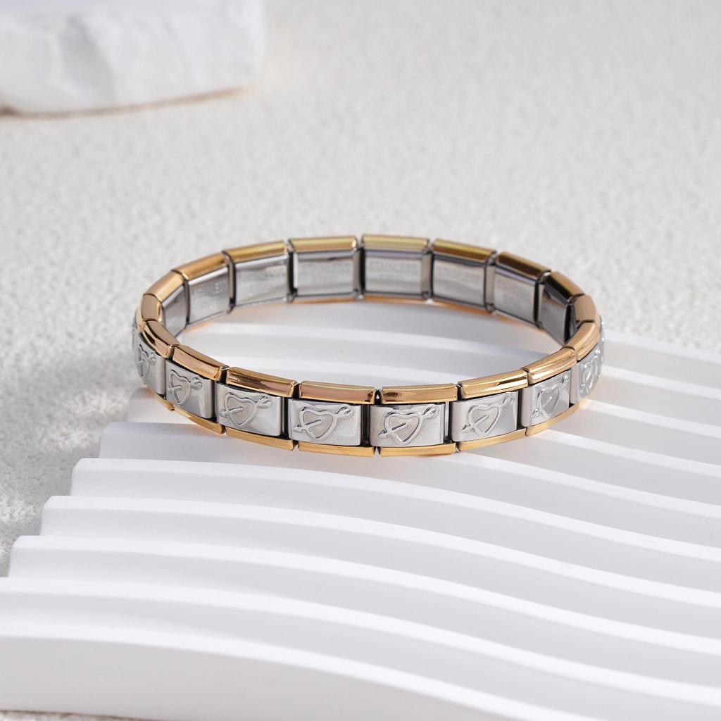 Italian Stainless Steel Love Heart & Star Modular Bracelet - Detachable Elastic Watch Band, European & American Fashion.