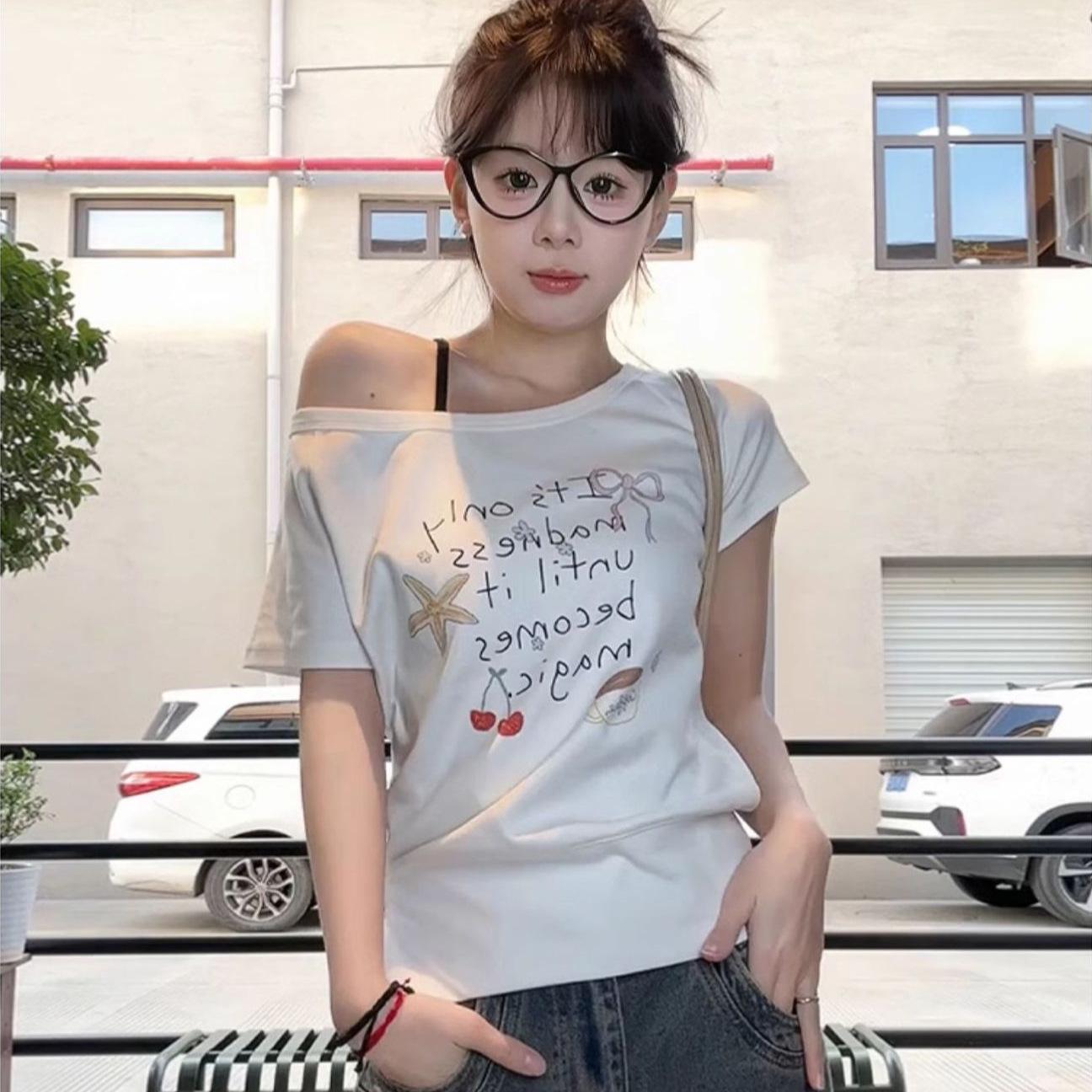 

White One-Shoulder Women s Slimming Summer T-Shirt S (Premium)