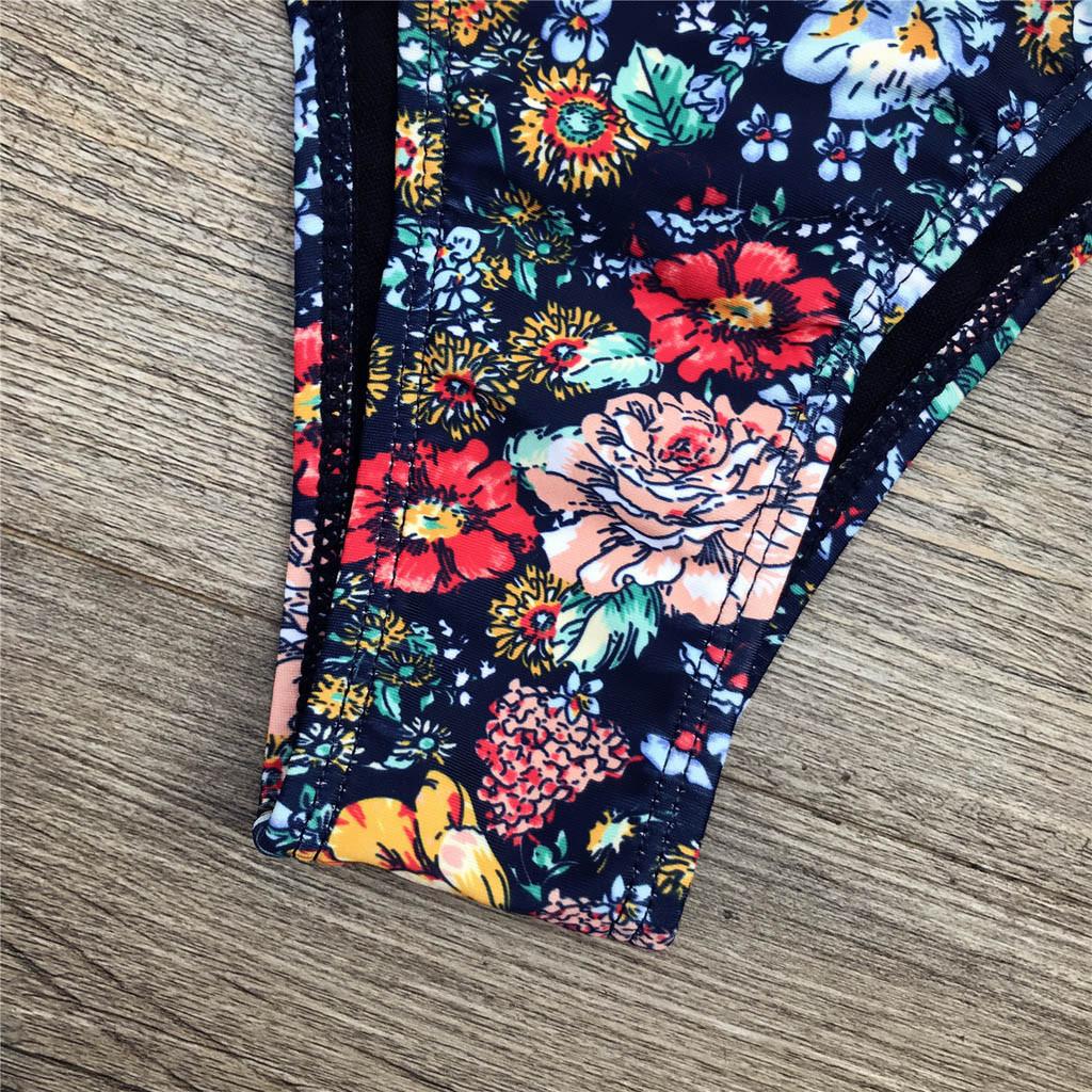 Fashion Women Sexy Floral Print Breast Pad Swimwear Split Bathing Swimsuit