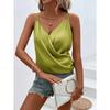 Women White Satin Double Spaghetti Strap Wrap Cowl Neck Cami Top