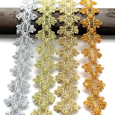 5m/16.4ft Each Pack Gold Silver Silk Lace Trims Flower Fabric Curtain Dress Hat Curtain Curve Handmade Sewing DIY Crafts Edge Decorations