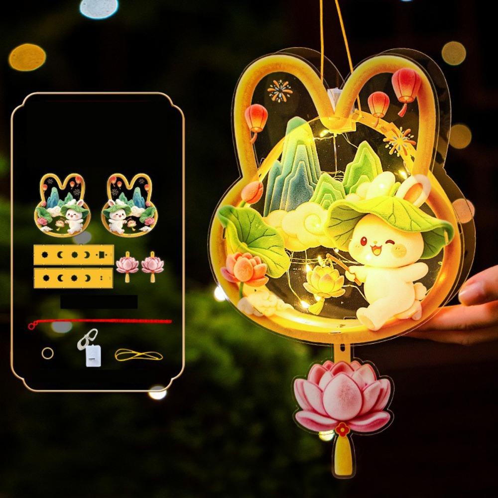 Cute Bunny Lantern Cartoon Handheld Rabbit Flower Lantern Mid Autumn Lantern  Holiday Decoration