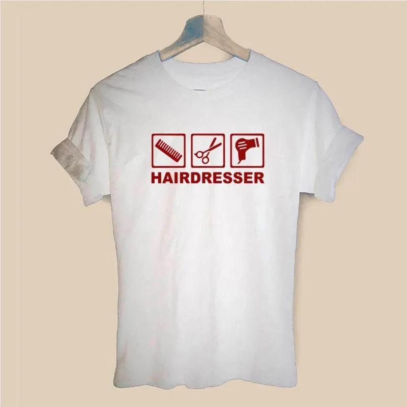 Hairdresser Arms T-Shirt Ladies Short Sleeve O-Neck Hairdresser T-Shirt Girls Ladies Scissors Clothing Top