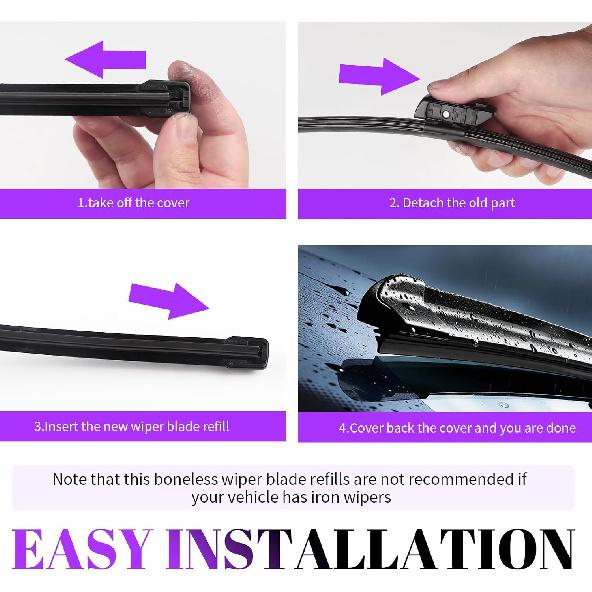 4PCS 28" Car Wiper Blade Inserts Refill,Adjustable Boneless Car Wiper Blade Refills Restore Windshield Clarity,Essential Cars Windshield Wipers