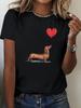 Dachshund and Heart Balloon Print Comfortable Women's T-Shirt Cute T Shirts Feminine Casualwear Y2k Top Women Clothes