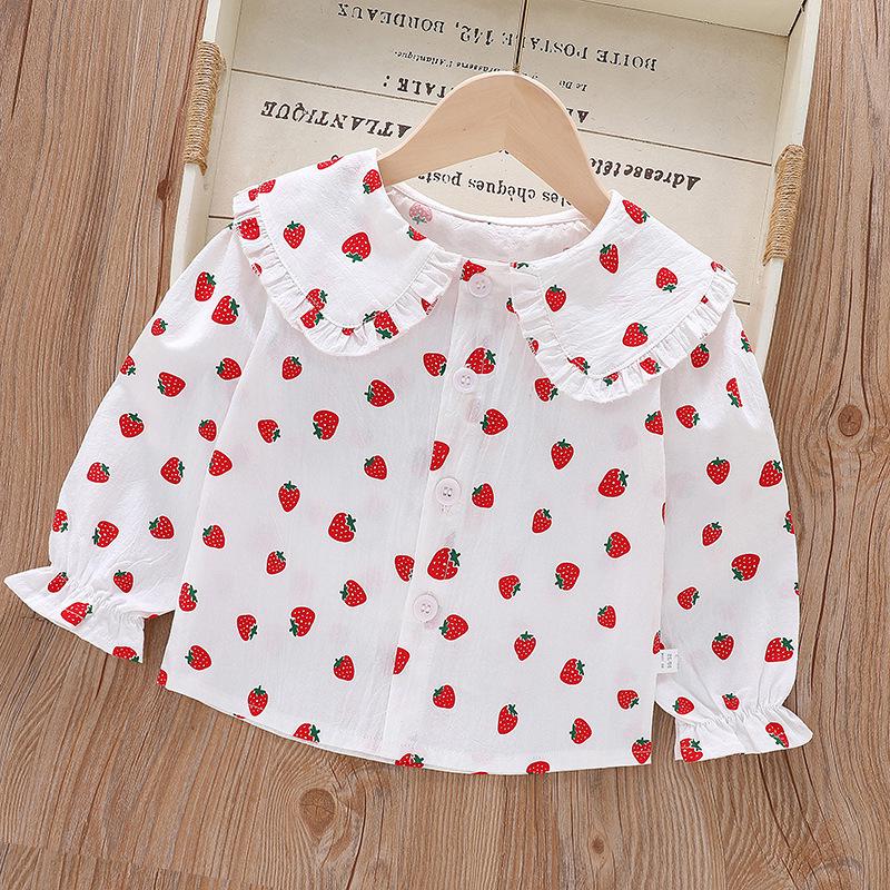 Children's Long Sleeve Cotton Lace Lapel Shirt - Spring/Autumn Korean Style for Girls
