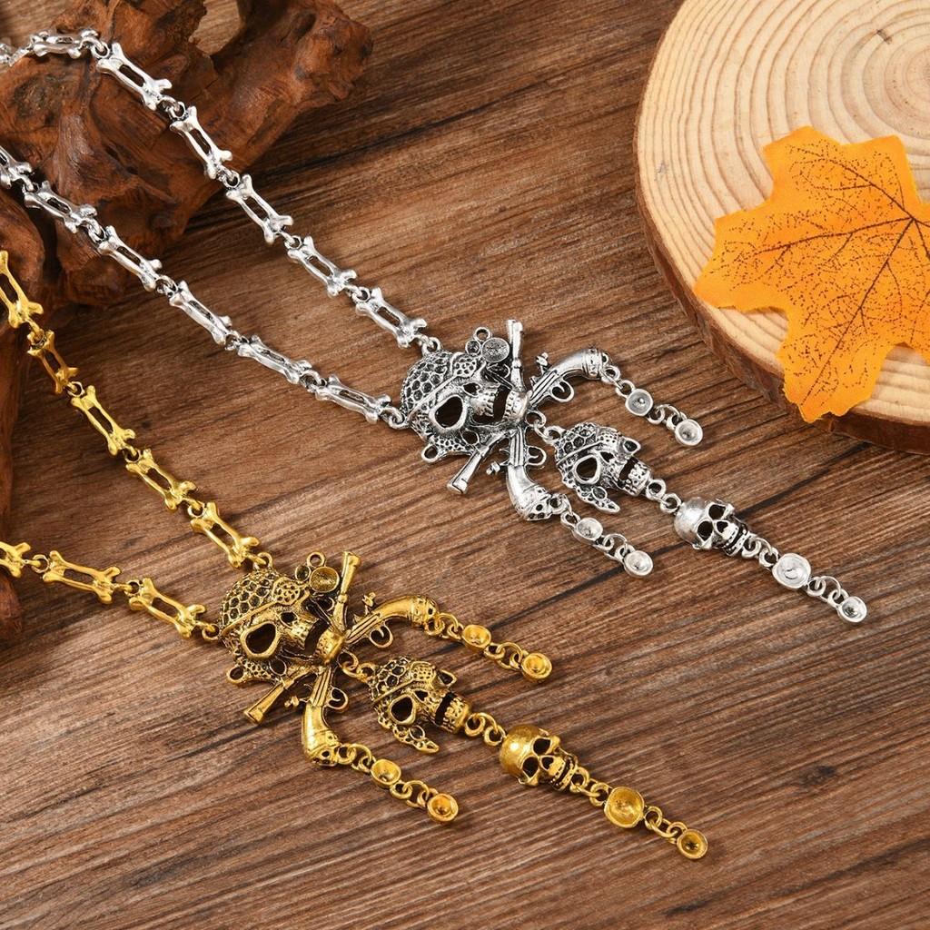 Vintage Pirate Skeleton Necklace With Zinc Alloy Pendant For Gothic Gothic Fashion