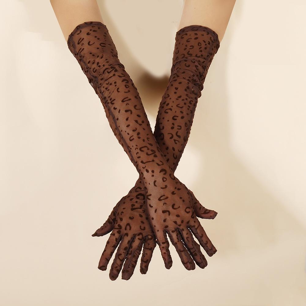 

Женские Сексуальные Модные Леопардовый Принт Сетка Тонкие Прозрачные Высокая Эластичность Удобные Дышащие Длинные Перчатки Выступление Косплей 55cm