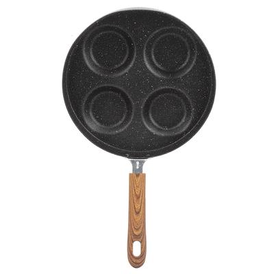 Viergats Koekenpan Anti-aanbak Kookpan Ontbijtmaker met Houten Handvat Keukengerei
