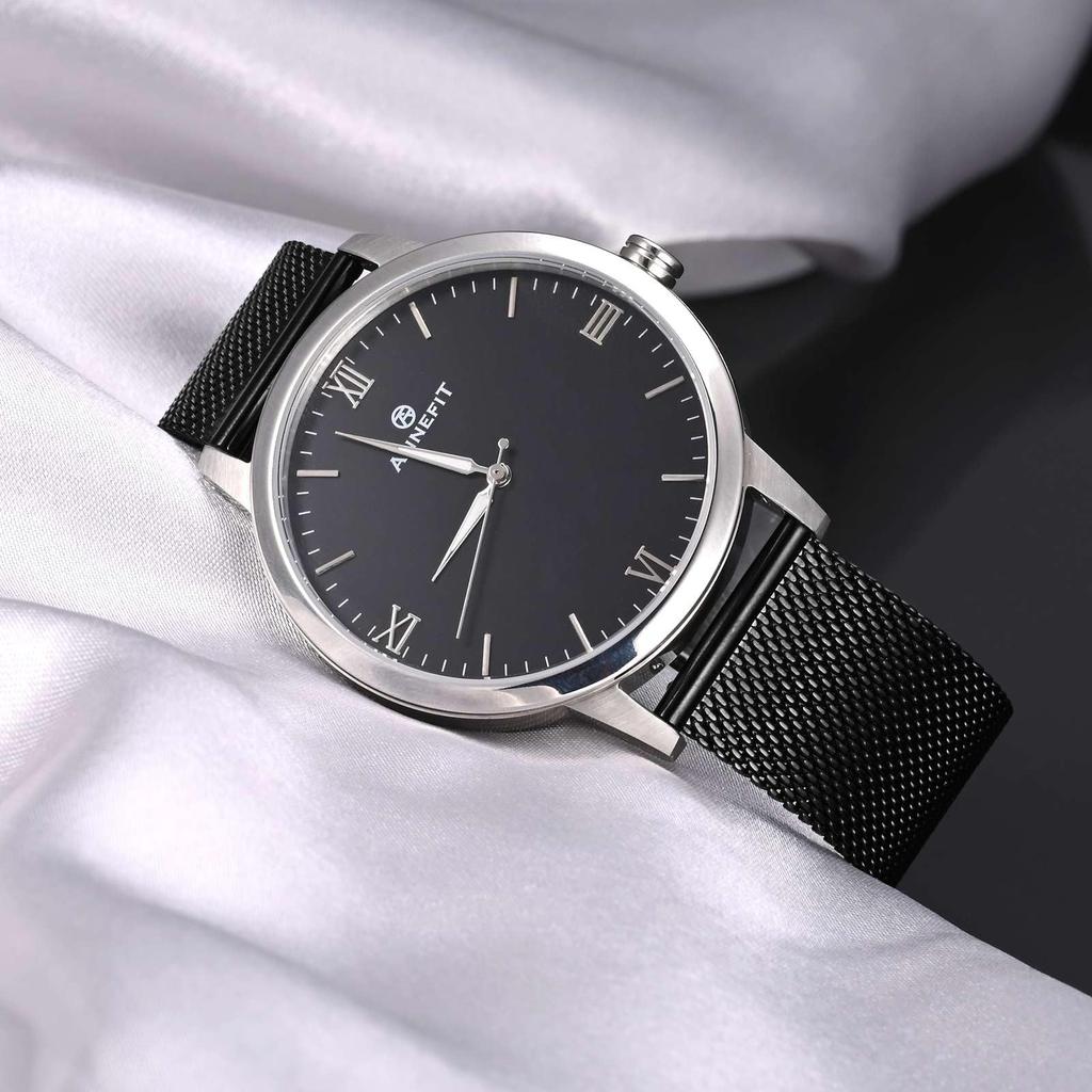 ANNEFIT 20mm Mesh Stainless Steel Watch Quick 316L Stainless Steel Replacement Black Band, Release, Strap,