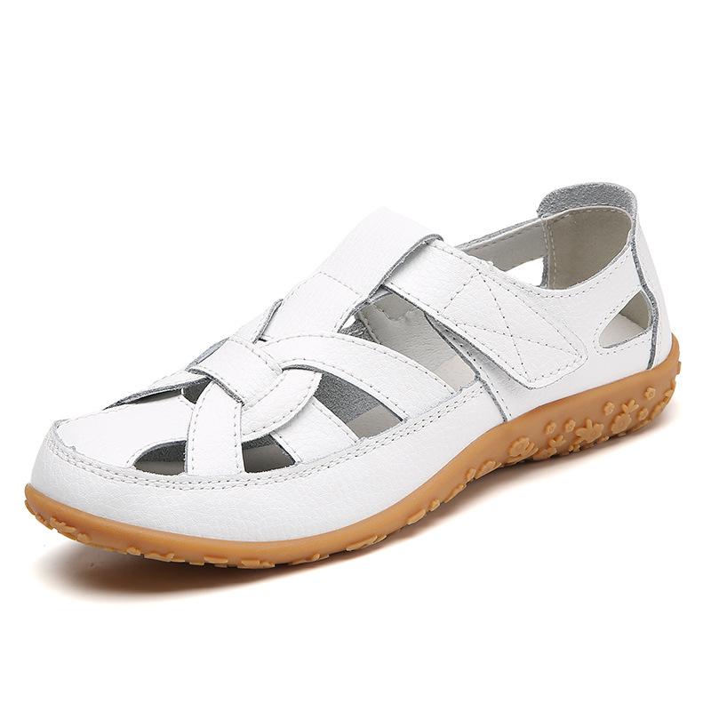 Leather Cross-woven Comfortable Baotou Sandals with Velcro Flats Women's Sandals