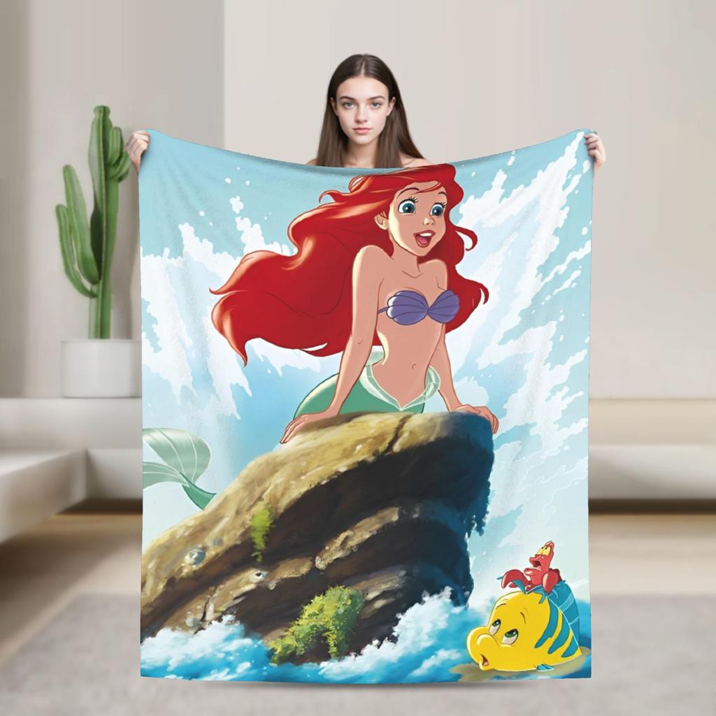 Little Mermaid Cartoon Princess Blanket Fleece Spring Autumn Portable Super Soft Throw Blanket for Sofa Outdoor Rug Piece