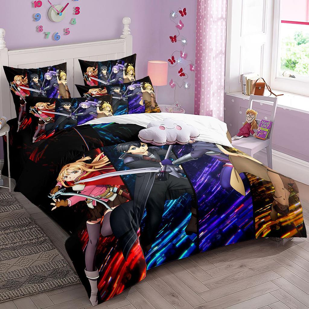 Cartoon Sword Art Online Bedding Sets,Japanese Anime Art Online Duvet Cover Pillowcase For Teenagers And Children Bedroom Decora