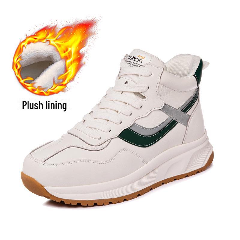 

Женские туфли из натуральной кожи с высоким берцем белого цвета: Трендовая повседневная спортивная обувь из бархата осень/зима 2025 года Size 39