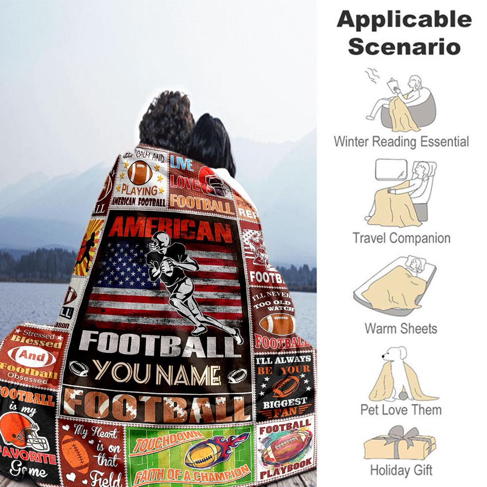 Football Customize Your Name Blanket Gift Customizable Blanket Warmthful Decor Great for Nap Couch Home Decor Office Chair for All Occasions
